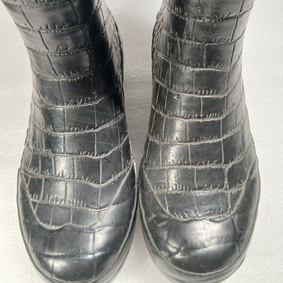 Steve Madden Rainey Black Croc Embossed Rubber Rain Boots Women's 7 Great Cond - Picture 5 of 13